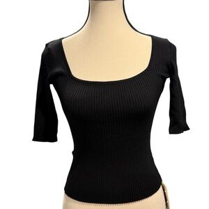 NWT! Ching’s Ribbed Stretch Knit Square Neck Top - Black - Size: S